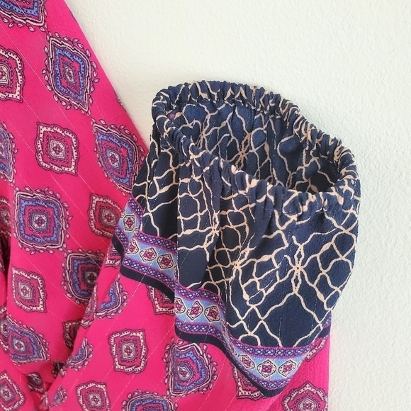2/$35 SALE RUBY Rd Boho Peasant  Deep Pink flowy sleeve blouse. Size PS LIKE NEW - Picture 4 of 10